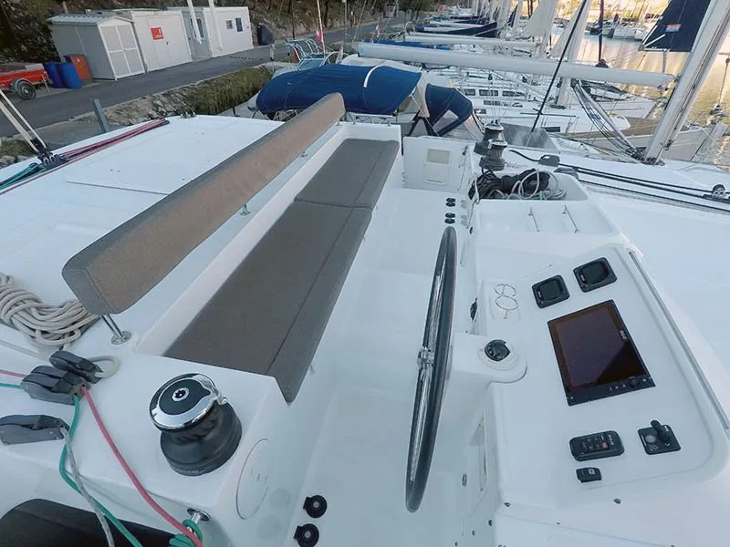 Cockpit of Saelma, a Lagoon 450 F catamaran at Grad Šibenik, Croatia