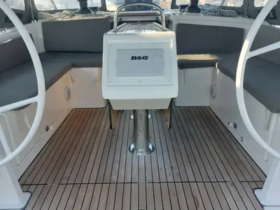 Cockpit of Marabou, a Bavaria C42 sailboat at Municipal Unit of Lefkada, Greece