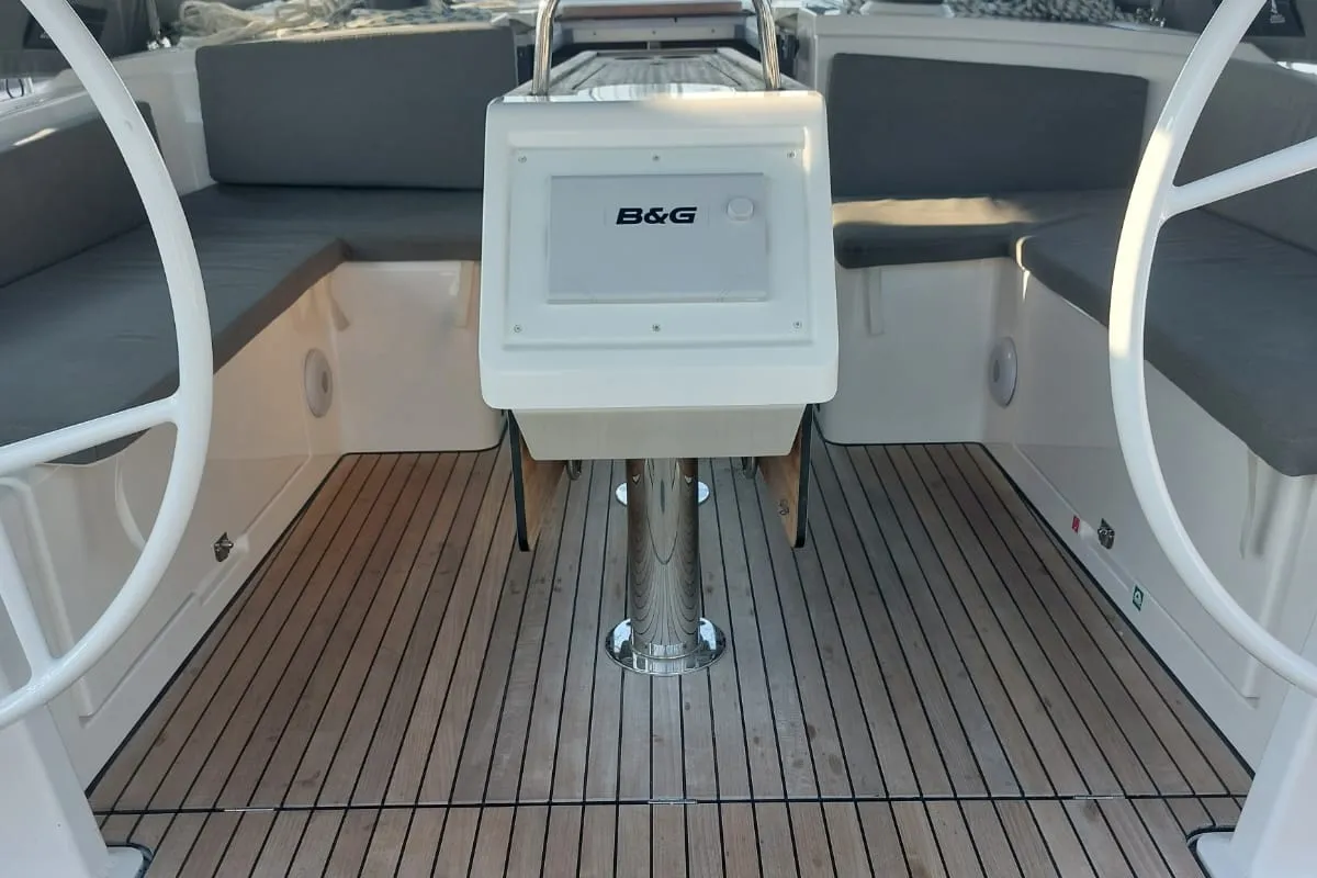Cockpit of Marabou, a Bavaria C42 sailboat at Municipal Unit of Lefkada, Greece