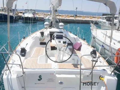 Cockpit of Honey, a Beneteau Oceanis 31 sailboat at Split, Croatia