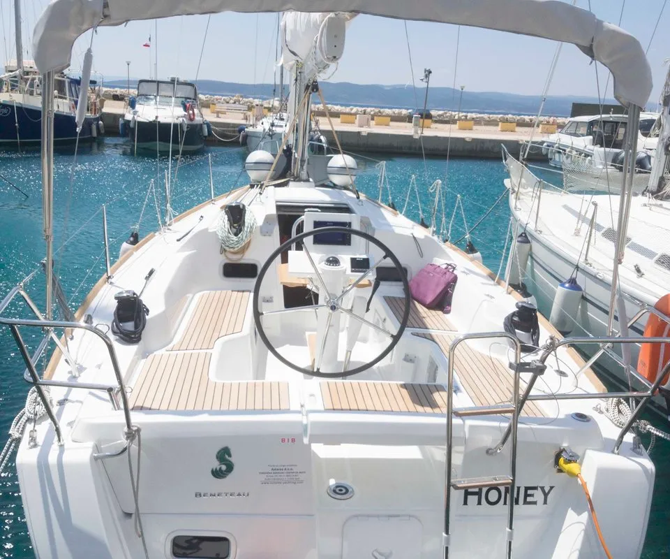 Cockpit of Honey, a Beneteau Oceanis 31 sailboat at Split, Croatia