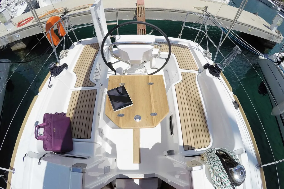 Cockpit of Honey, a Beneteau Oceanis 31 sailboat at Split, Croatia