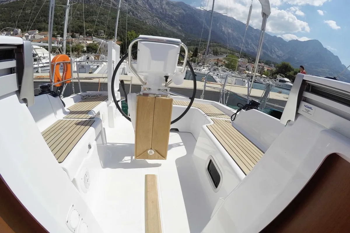 Cockpit of Honey, a Beneteau Oceanis 31 sailboat at Split, Croatia