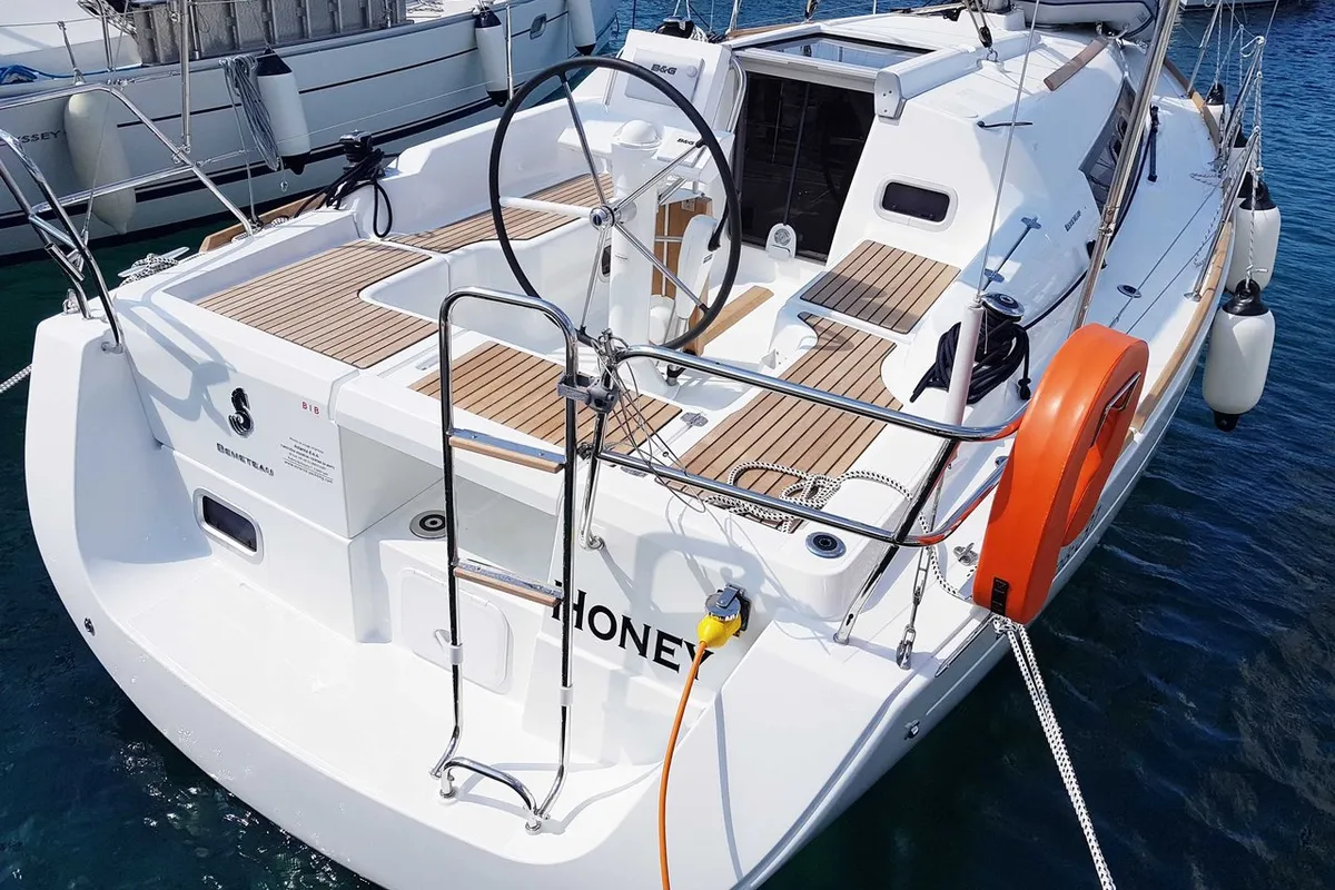 Cockpit of Honey, a Beneteau Oceanis 31 sailboat at Split, Croatia