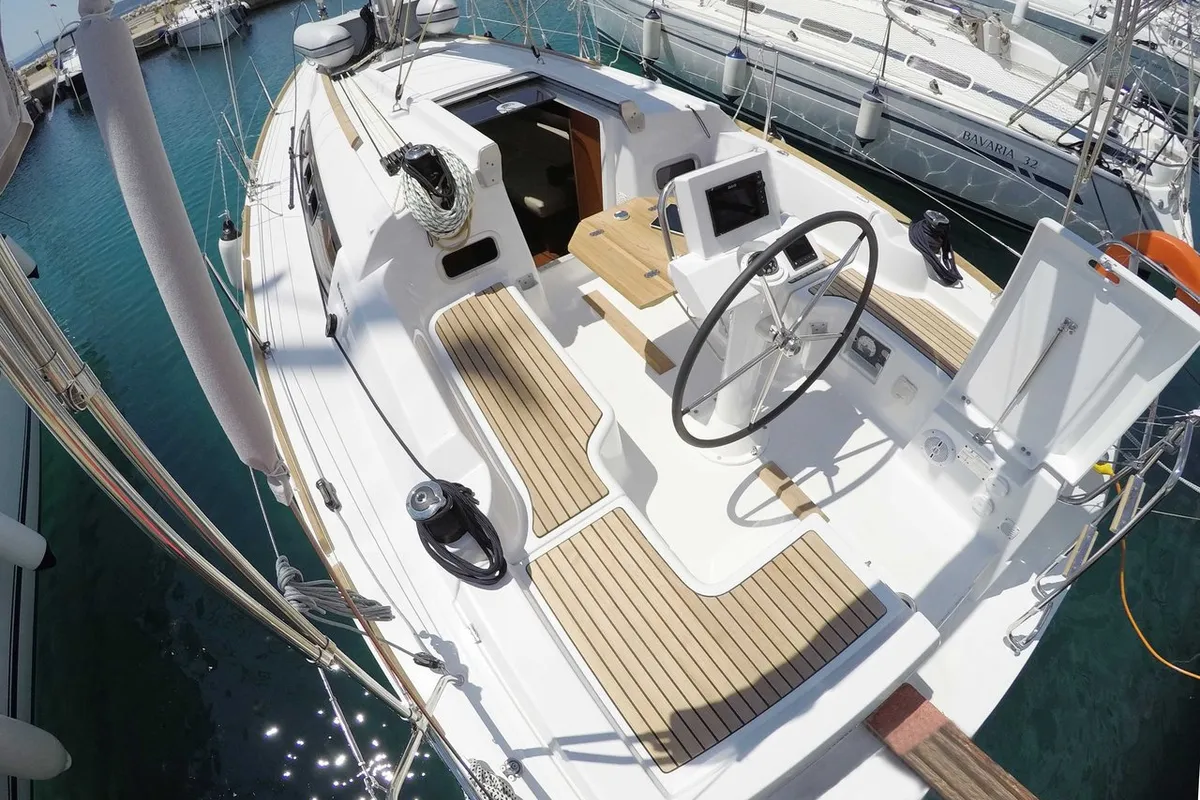 Cockpit of Honey, a Beneteau Oceanis 31 sailboat at Split, Croatia