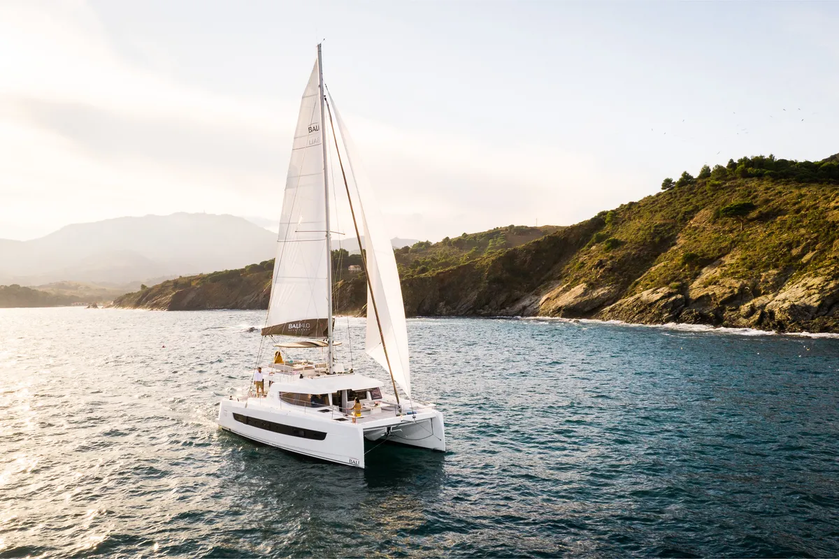 Exterior view of PANDA, a Bali 4.6 catamaran at Olbia, Italy