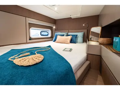 Cabin on PANDA, a Bali 4.6 catamaran at Olbia, Italy