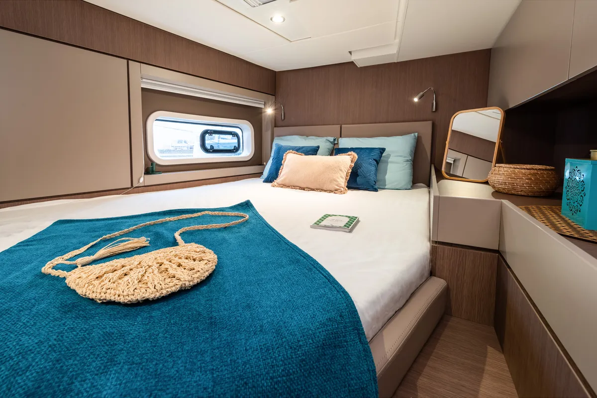 Cabin on PANDA, a Bali 4.6 catamaran at Olbia, Italy