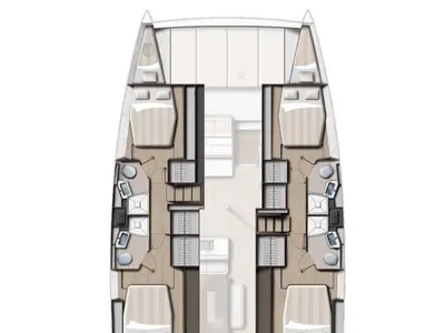 Floor plan of PANDA, a Bali 4.6 catamaran at Olbia, Italy