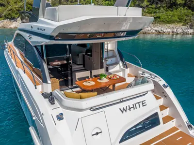 Cockpit of White, a Azimut 53 Fly motor yacht at Podstrana - Miljevac, Croatia