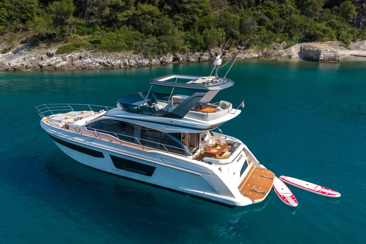 Exterior view of White, a Azimut 53 Fly motor yacht at Podstrana - Miljevac, Croatia