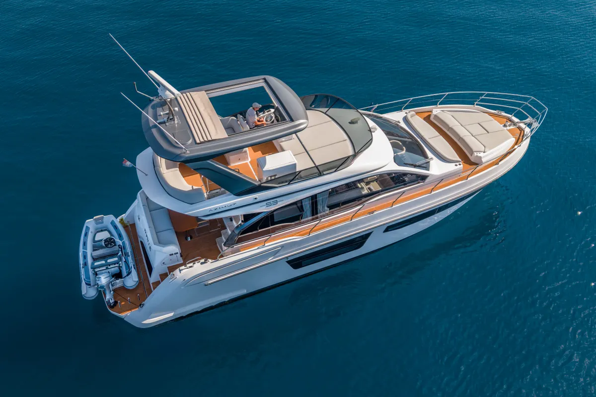 Exterior view of White, a Azimut 53 Fly motor yacht at Podstrana - Miljevac, Croatia