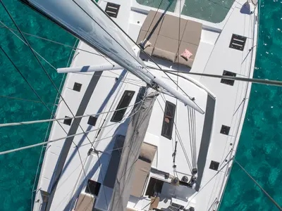 Deck of Lucky Alexandra, a Fountaine Pajot Saona 47 catamaran at Grad Pula, Croatia
