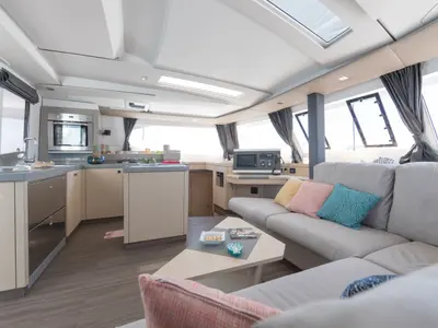 Salon of Lucky Alexandra, a Fountaine Pajot Saona 47 catamaran at Grad Pula, Croatia