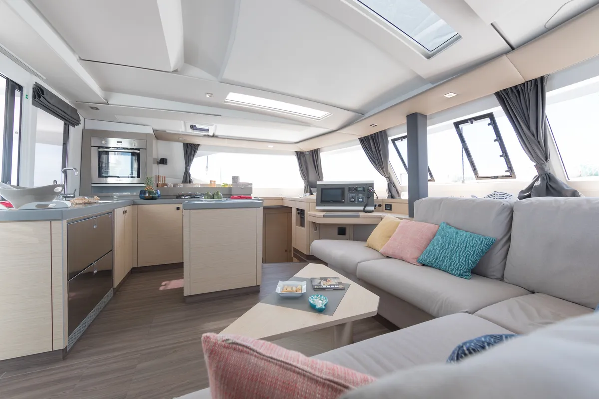 Salon of Lucky Alexandra, a Fountaine Pajot Saona 47 catamaran at Grad Pula, Croatia