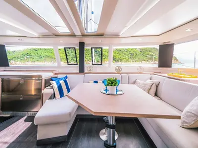 Salon of Blue Angel, a Fountaine Pajot Tanna 47 catamaran at Fethiye, Turkey