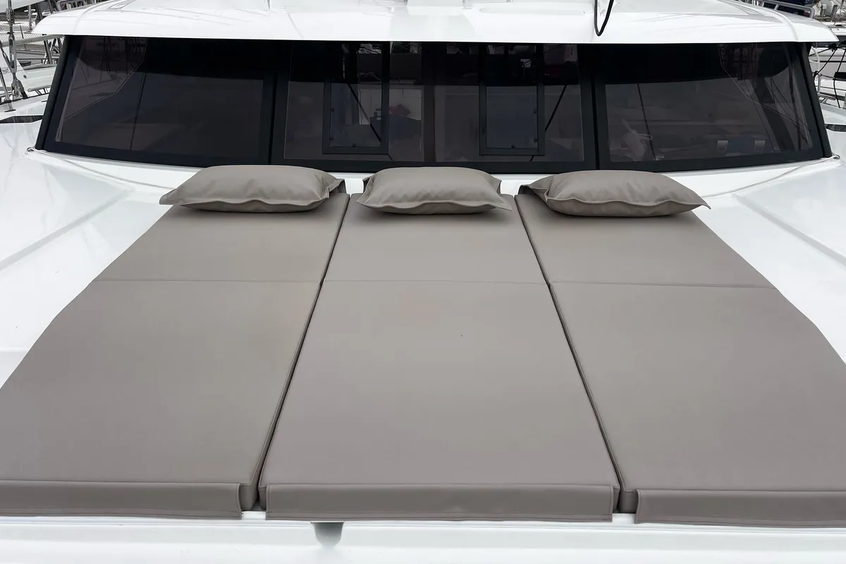 Deck of Blue Angel, a Fountaine Pajot Tanna 47 catamaran at Fethiye, Turkey
