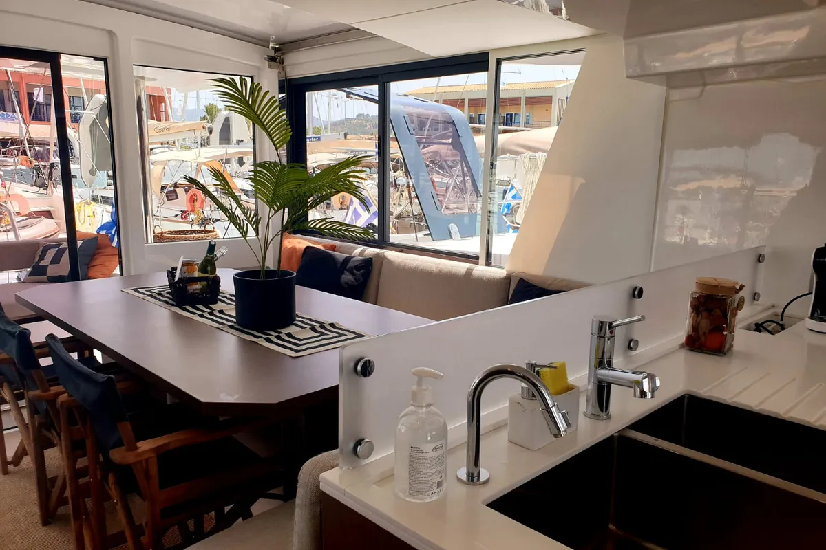 Salon of Ecstasis, a Bali 4.6 catamaran at Municipal Unit of Lefkada, Greece