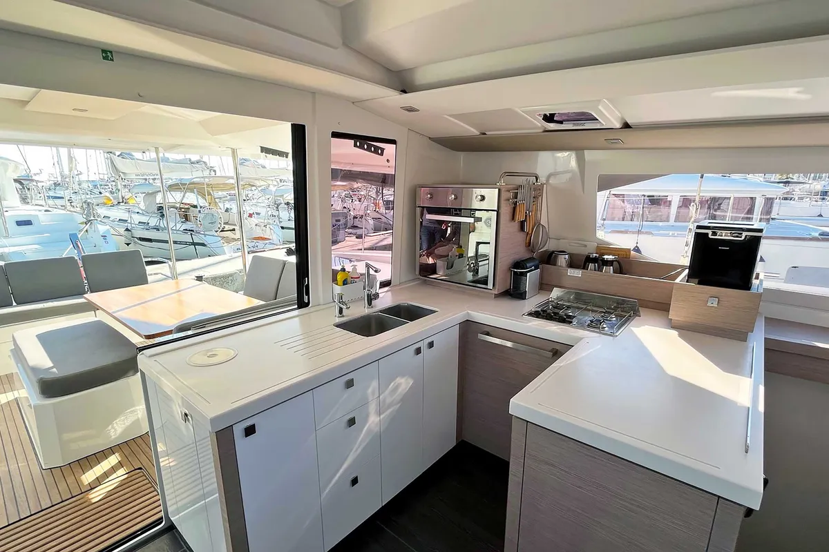 Galley of Mojo, a Fountaine Pajot Astrea 42 catamaran at Split, Croatia