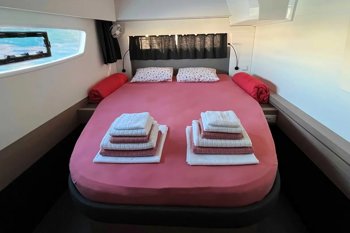 Cabin on Mojo, a Fountaine Pajot Astrea 42 catamaran at Split, Croatia