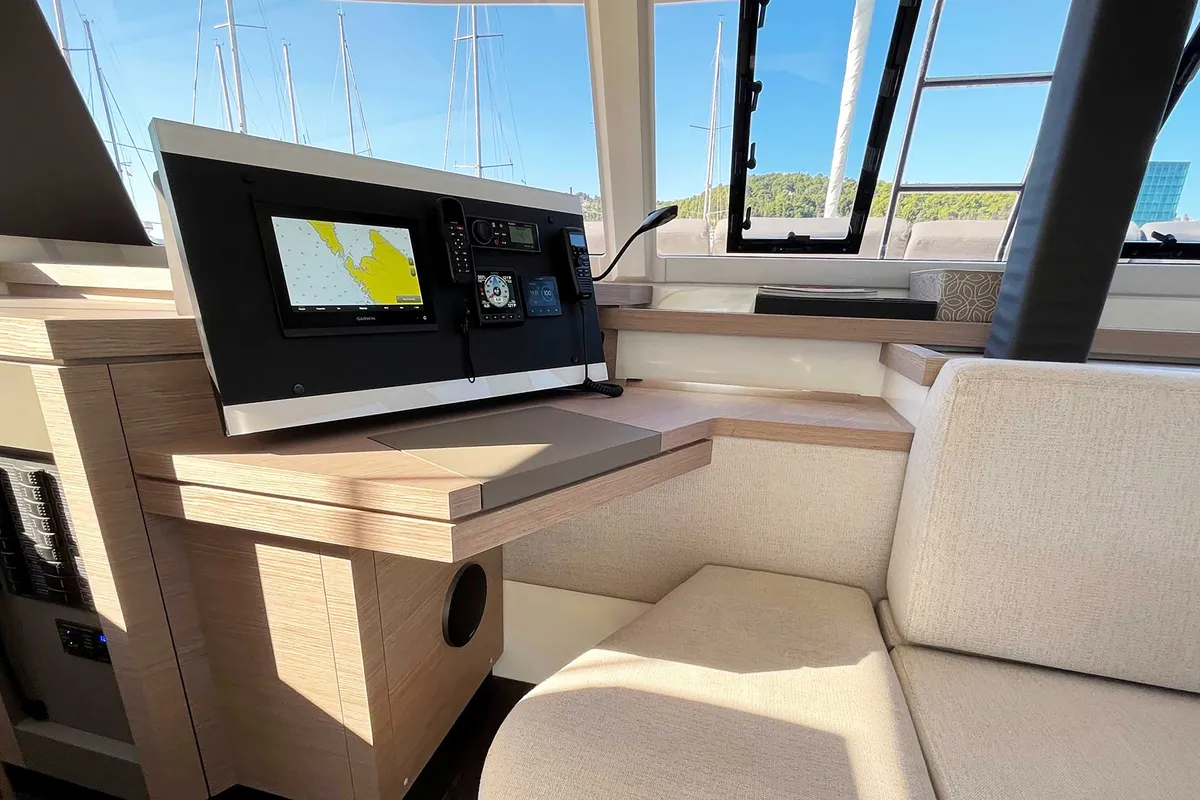 Cockpit of Mojo, a Fountaine Pajot Astrea 42 catamaran at Split, Croatia