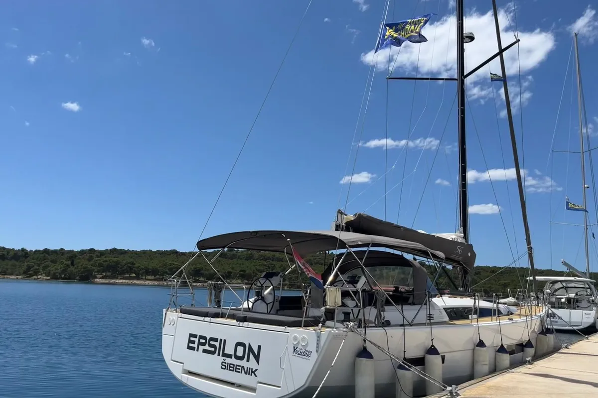 Head on Epsilon, a Dufour 56 Exclusive sailboat at Šibenik, Croatia