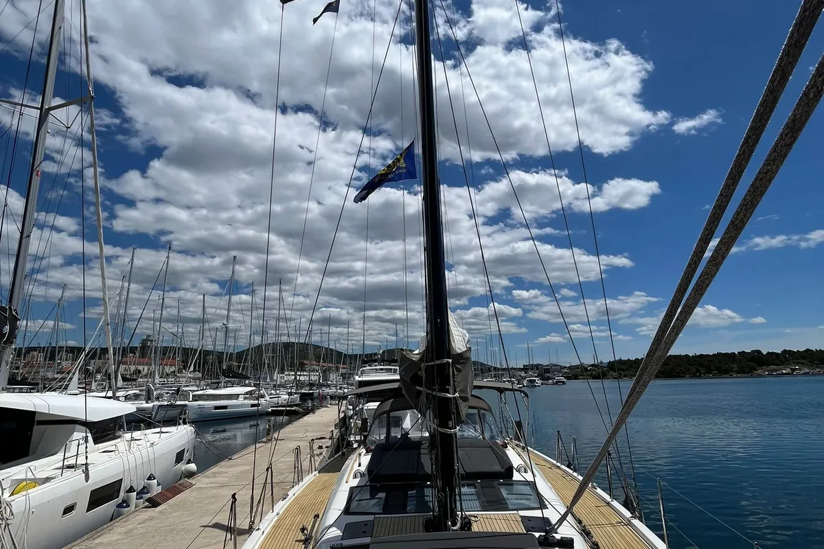 Deck of Epsilon, a Dufour 56 Exclusive sailboat at Šibenik, Croatia
