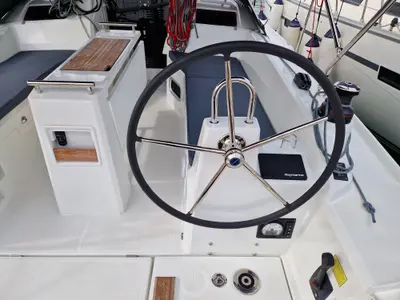 Cockpit of Navicela, a Beneteau Oceanis 34.1 sailboat at Općina Medulin, Croatia