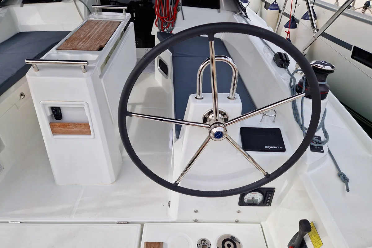 Cockpit of Navicela, a Beneteau Oceanis 34.1 sailboat at Općina Medulin, Croatia