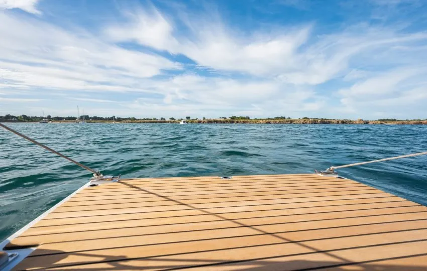 Deck of Jean, a Beneteau Antares 11 Fly OB motorboat at Punat, Croatia