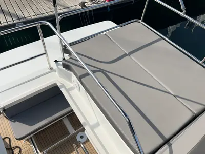 Deck of Jean, a Beneteau Antares 11 Fly OB motorboat at Punat, Croatia