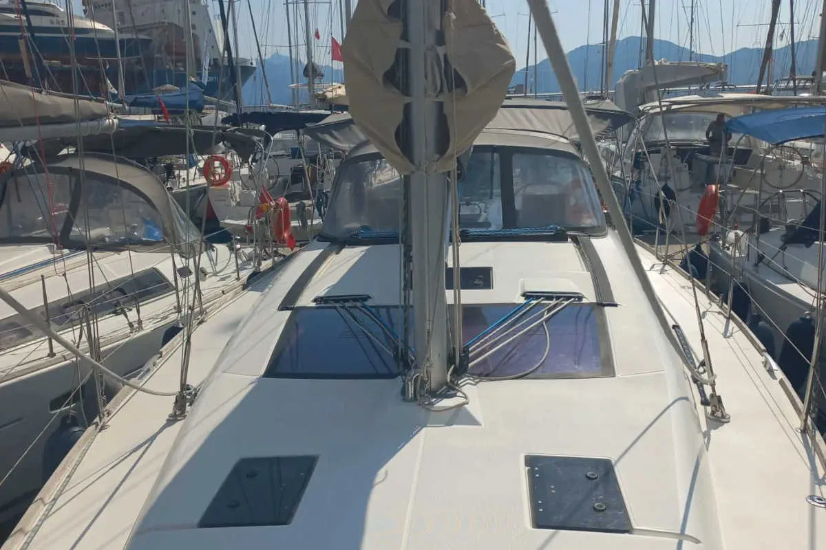 Deck of Julia, a Dufour 410 Grand Large sailboat at Marmaris, Turkey