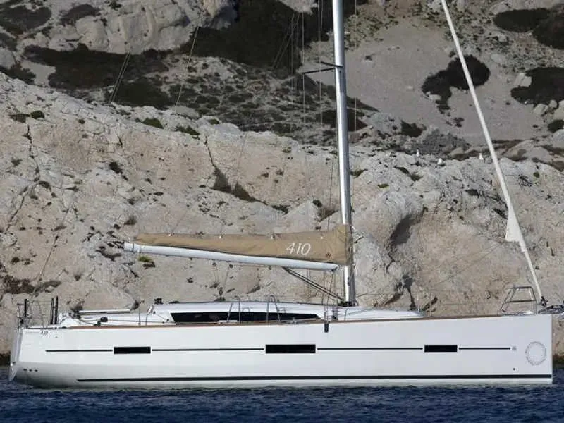 Exterior view of Julia, a Dufour 410 Grand Large sailboat at Marmaris, Turkey