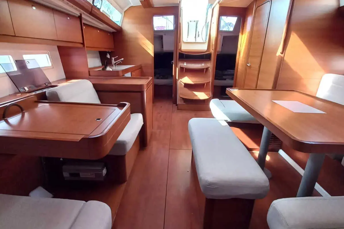 Salon of Julia, a Dufour 410 Grand Large sailboat at Marmaris, Turkey