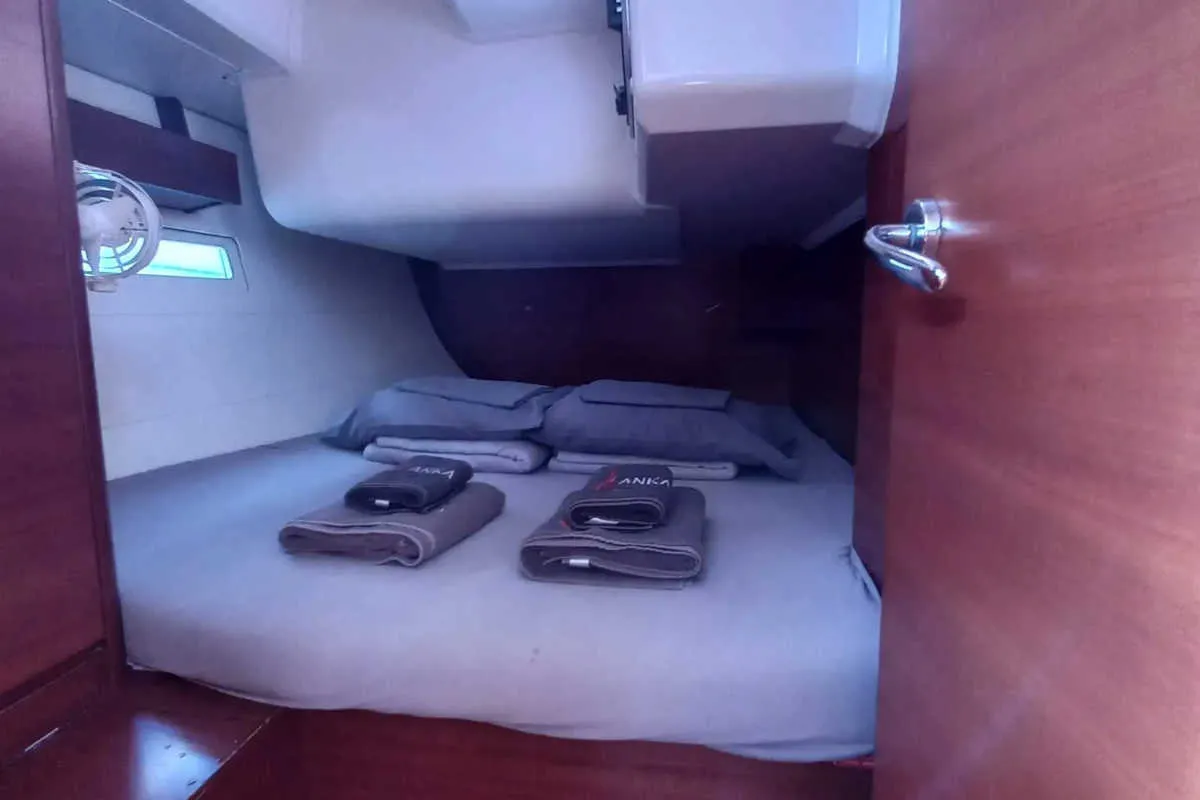 Cabin on Julia, a Dufour 410 Grand Large sailboat at Marmaris, Turkey