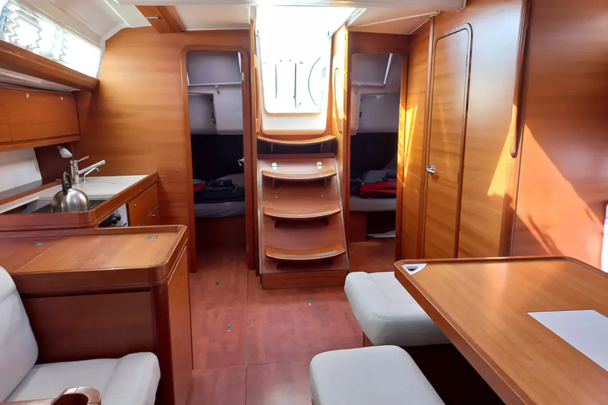 Salon of Julia, a Dufour 410 Grand Large sailboat at Marmaris, Turkey