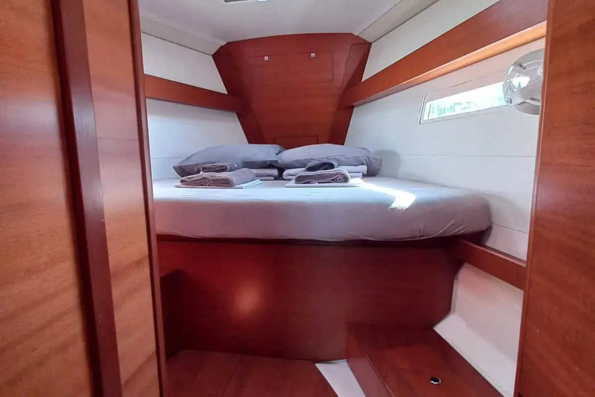 Cabin on Julia, a Dufour 410 Grand Large sailboat at Marmaris, Turkey