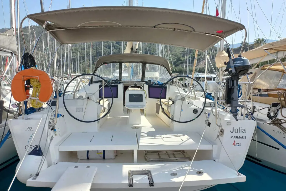 Cockpit of Julia, a Dufour 410 Grand Large sailboat at Marmaris, Turkey