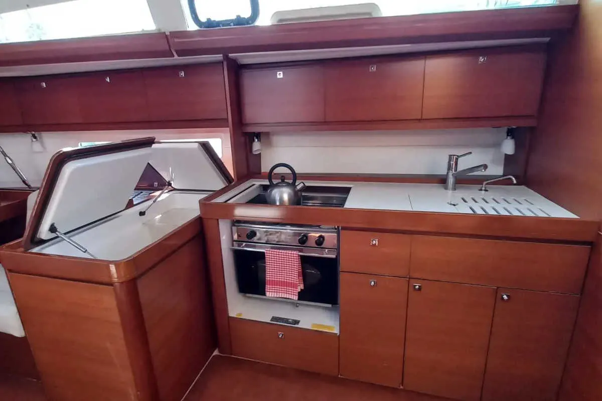Galley of Julia, a Dufour 410 Grand Large sailboat at Marmaris, Turkey