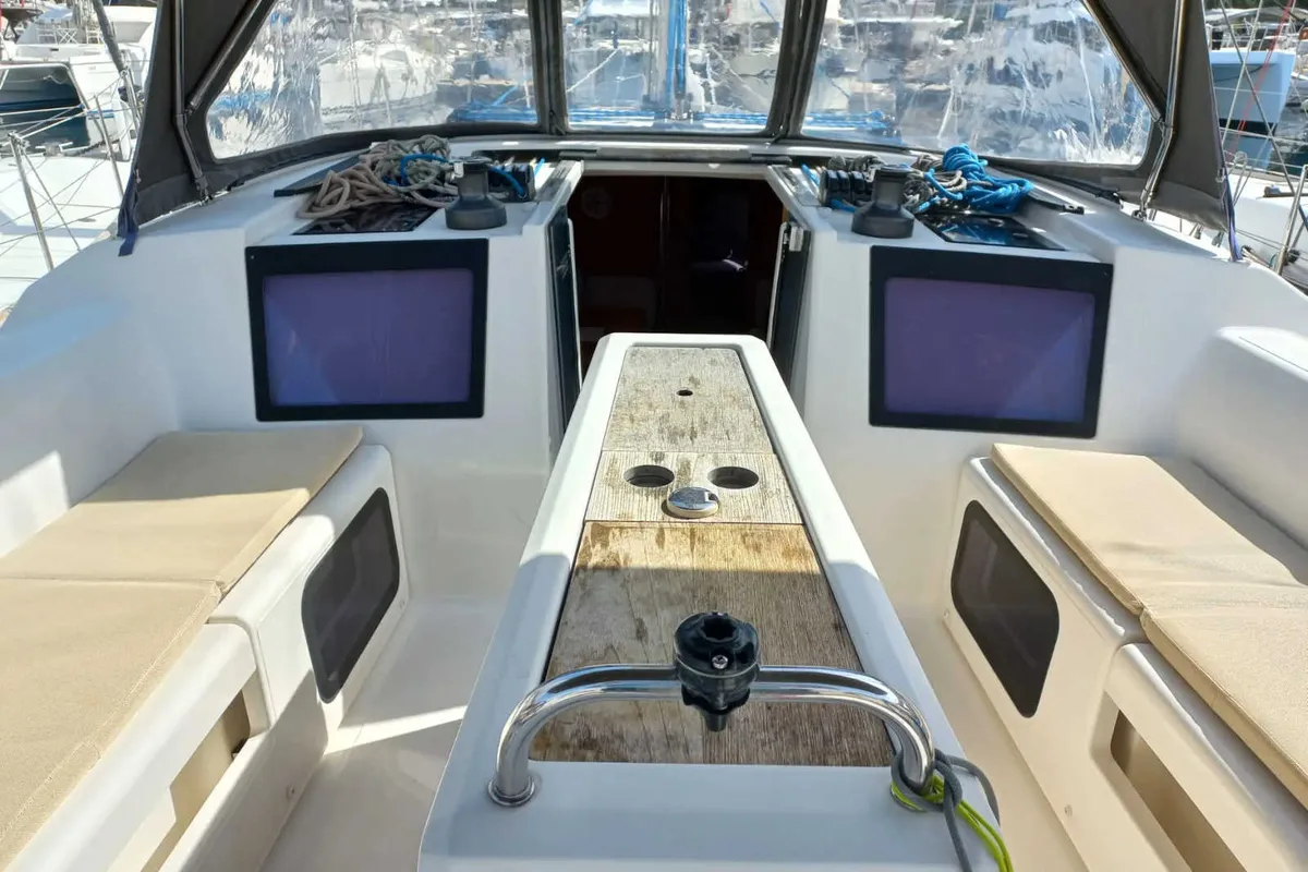 Cockpit of Julia, a Dufour 410 Grand Large sailboat at Marmaris, Turkey