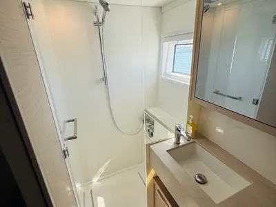 Exterior view of CARCHARIAS, a Lagoon 46 catamaran at Kontokali, Greece