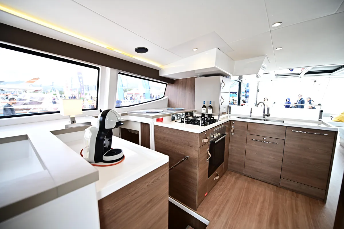 Galley of Arche IV, a Bali 4.8 catamaran at Salerno, Italy