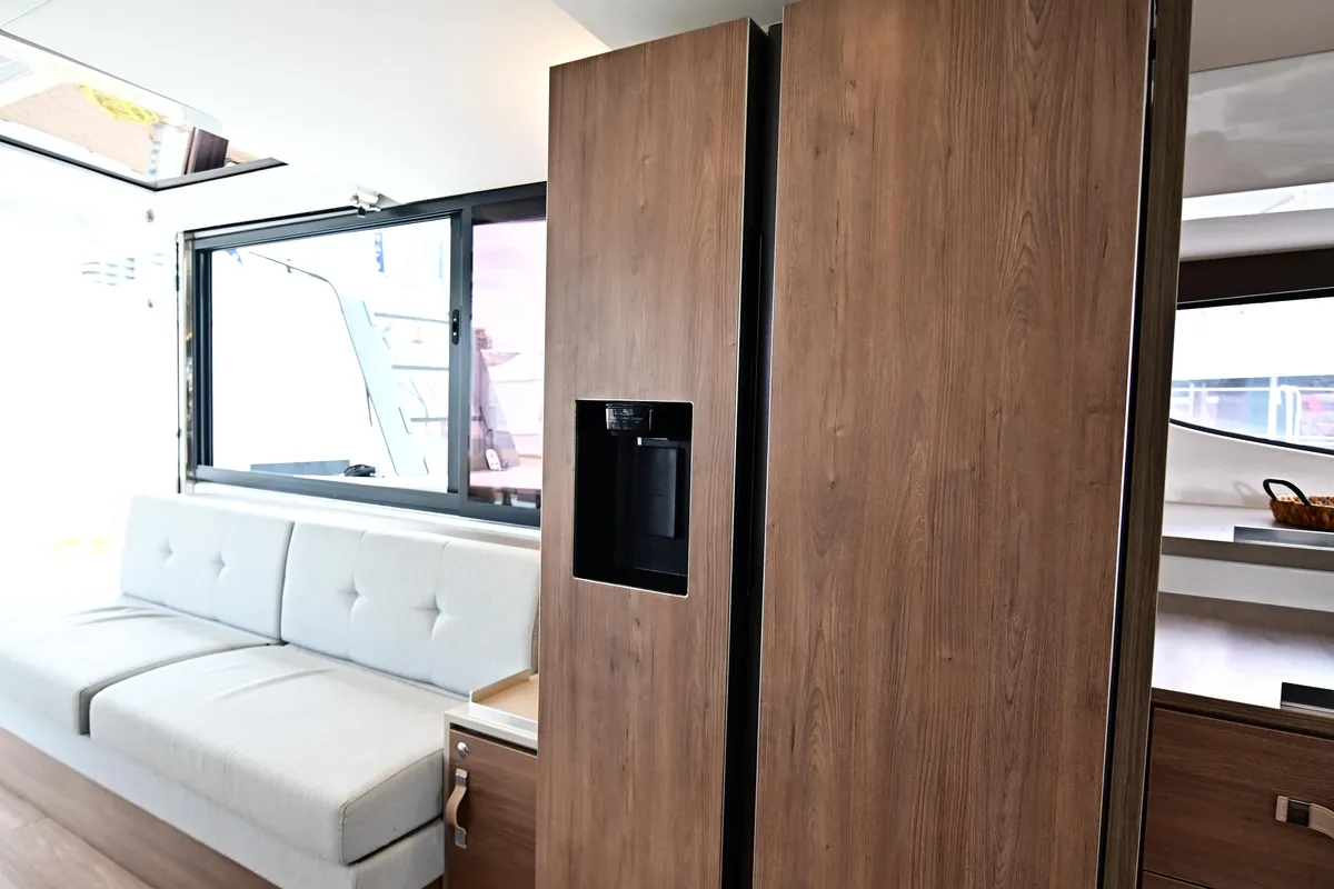 Salon of Arche IV, a Bali 4.8 catamaran at Salerno, Italy