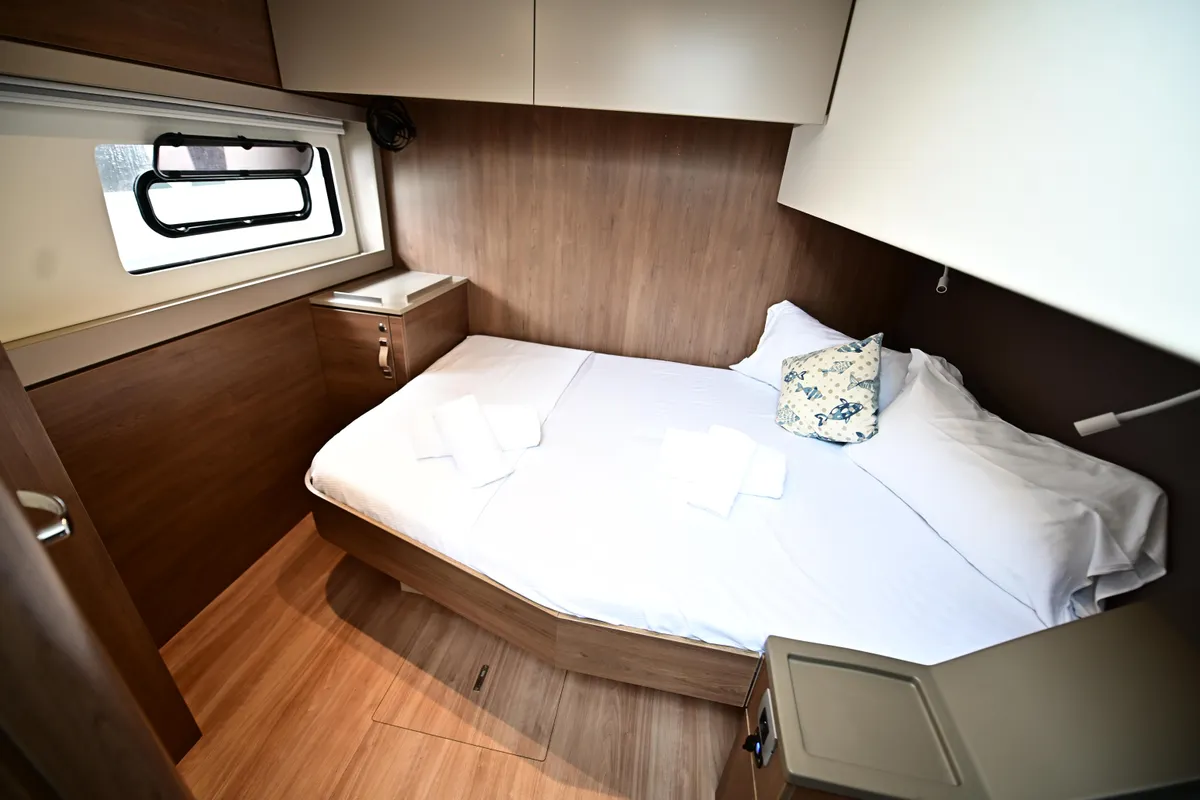 Cabin on Arche IV, a Bali 4.8 catamaran at Salerno, Italy