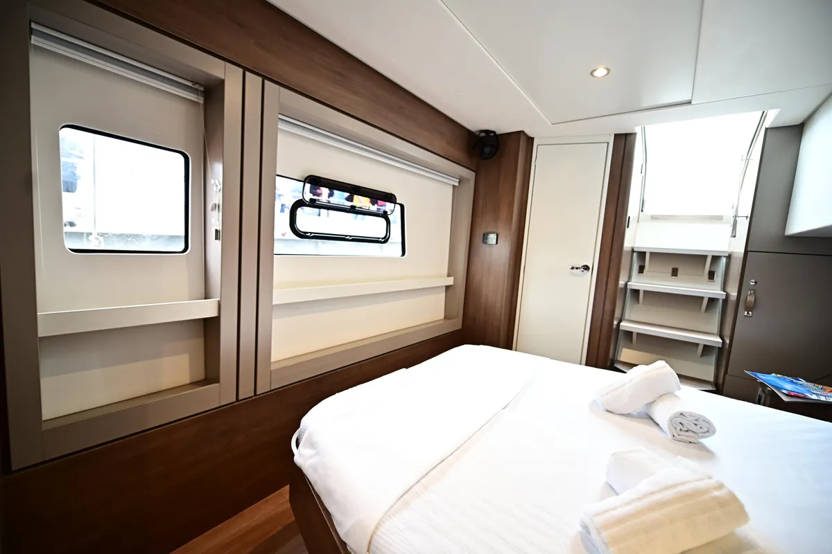 Cabin on Arche IV, a Bali 4.8 catamaran at Salerno, Italy