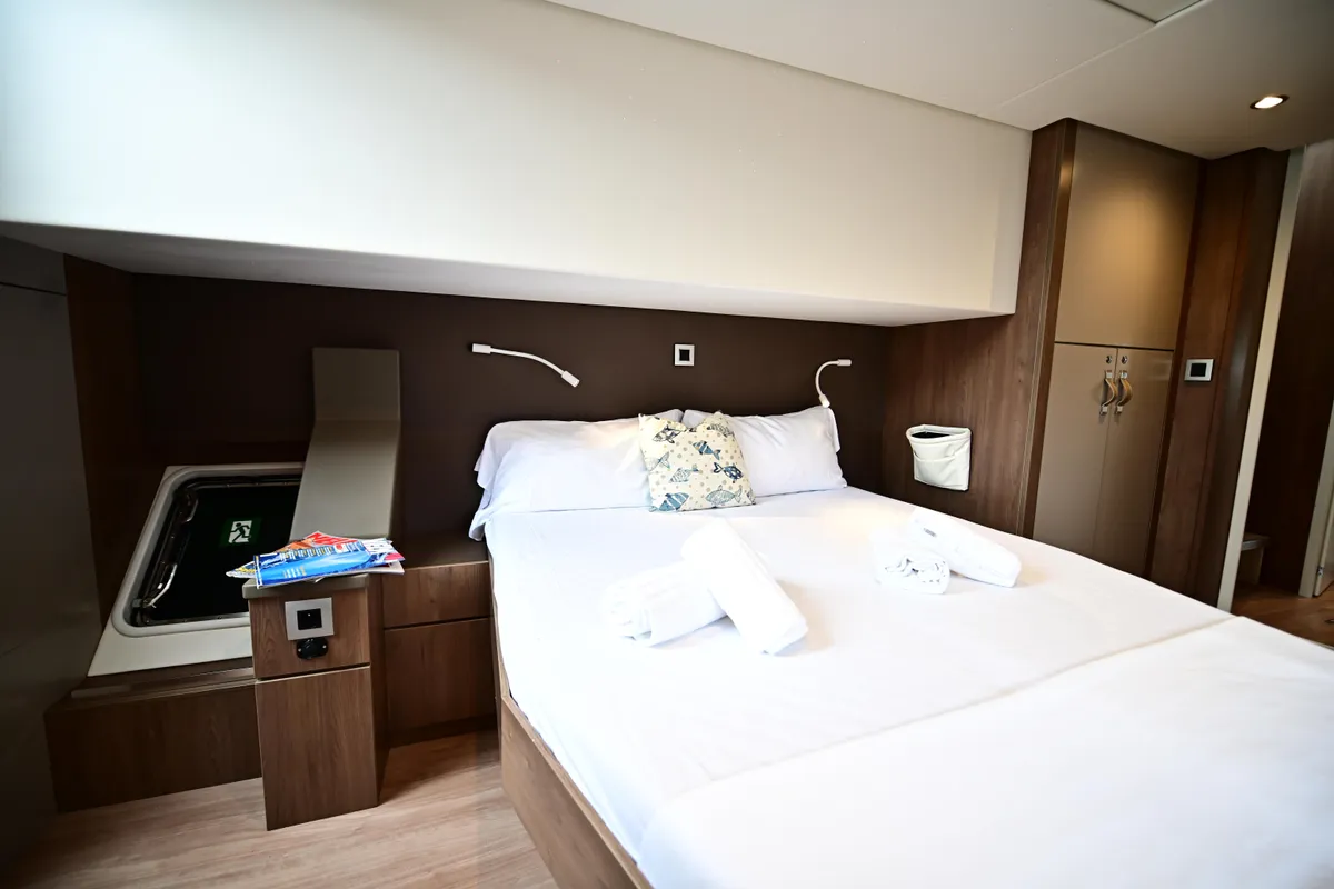Cabin on Arche IV, a Bali 4.8 catamaran at Salerno, Italy