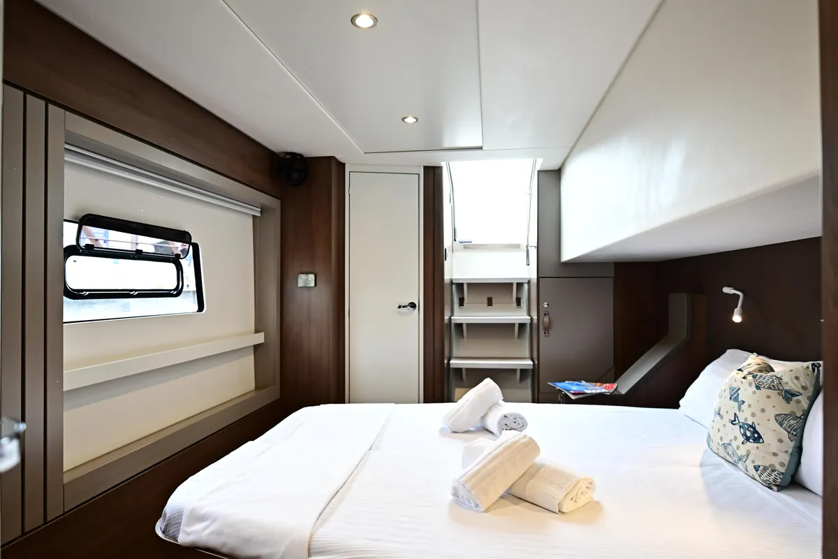 Cabin on Arche IV, a Bali 4.8 catamaran at Salerno, Italy