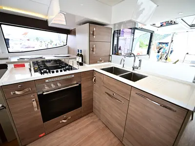 Galley of Arche IV, a Bali 4.8 catamaran at Salerno, Italy