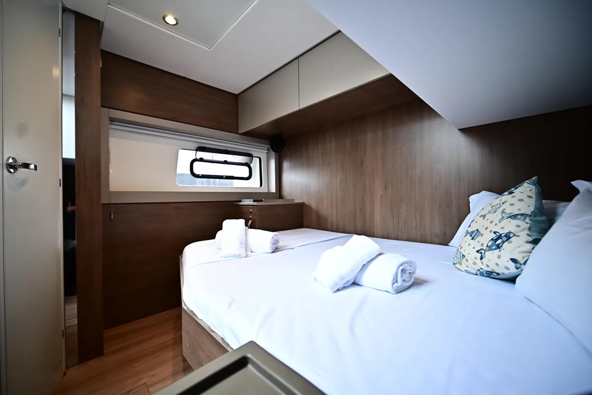 Cabin on Arche IV, a Bali 4.8 catamaran at Salerno, Italy