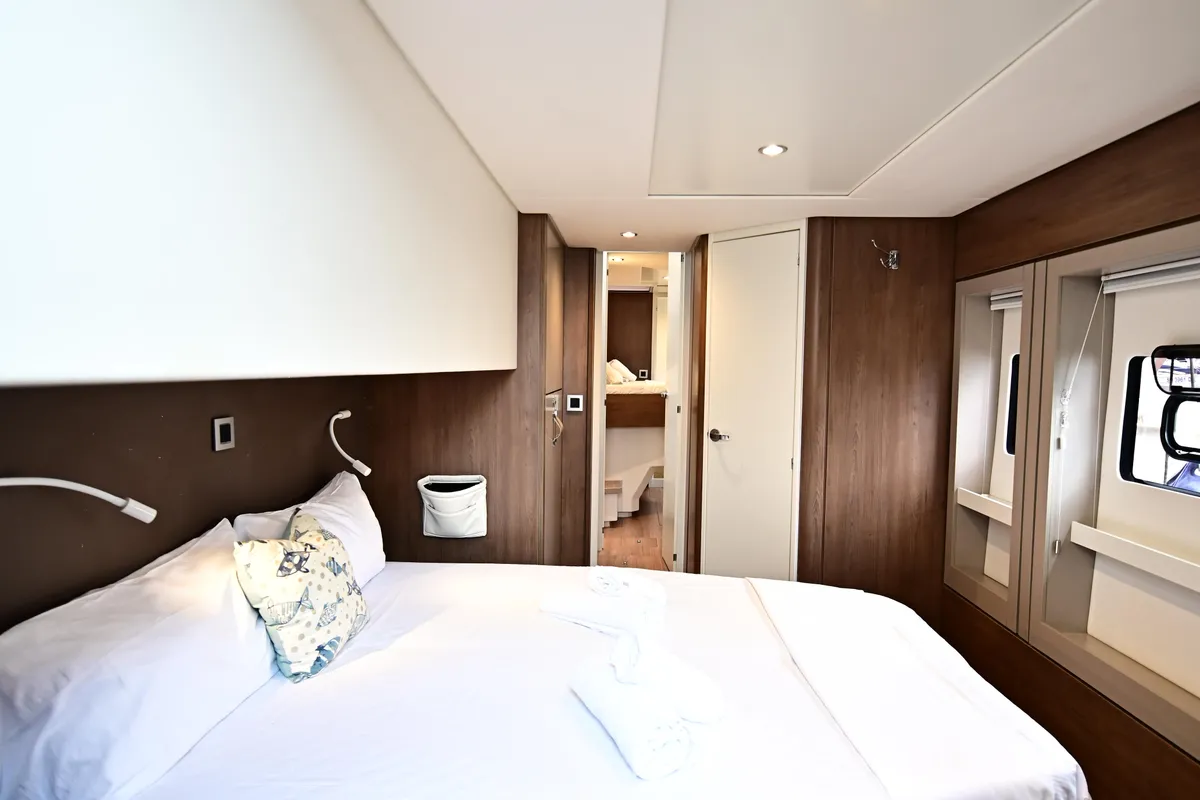 Cabin on Arche IV, a Bali 4.8 catamaran at Salerno, Italy